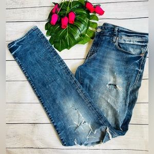 Mavi Women’s Emma Medium Wash Low Rise Distressed Skinny Jeans Size 27/32